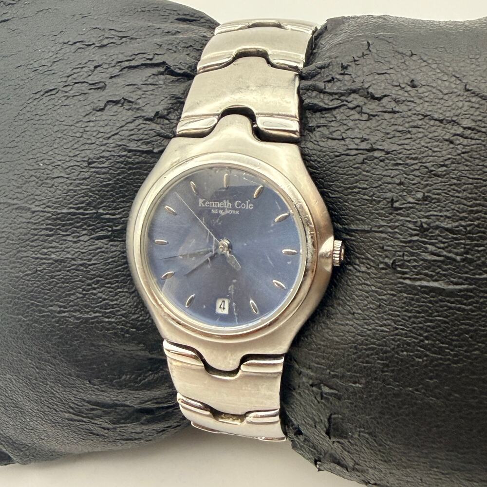 Elegant Kenneth Cole New York Silver-Tone Blue Dial Watch Working New Battery